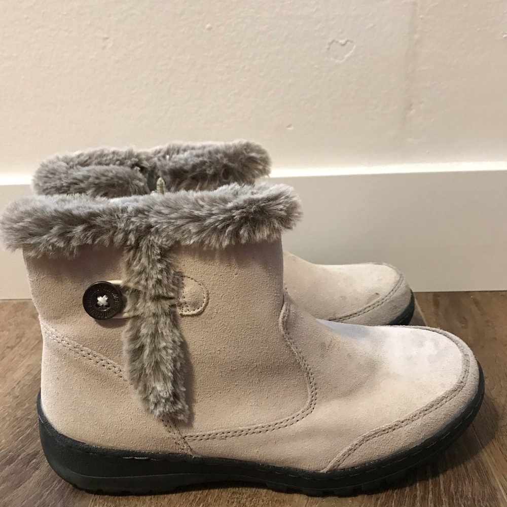 Woman khombu  Faux-Fur Trim Suede Ankle Boots - Light Gray size 8